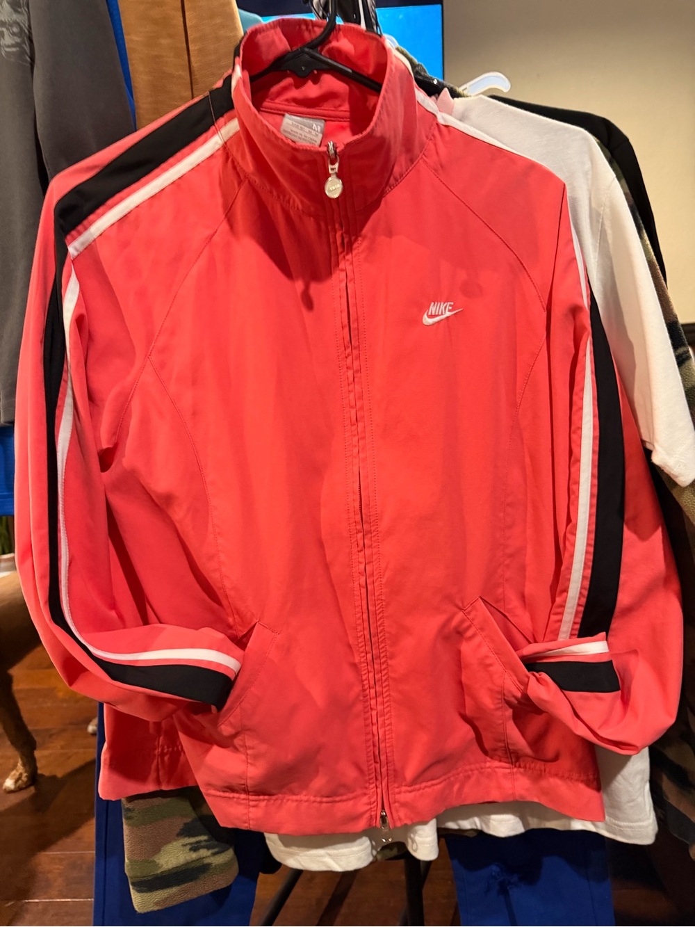 Nike Coral Pink Zip-Up Track Jacket with Stripe Accent